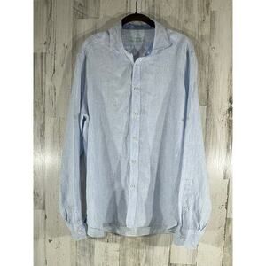Camicissima Shirt Sz 42 Comfort Fit Linen Blue Stripe Roll Tab Sleeve Italy READ